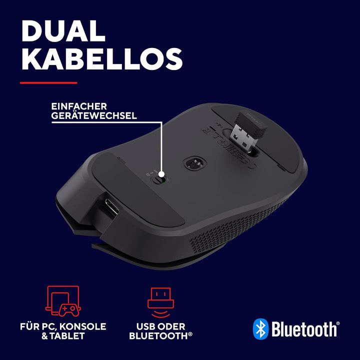 GXTrust Ybar Dual Kabellose Gaming Maus Bluetooth + 2.4GHz, Schwarz