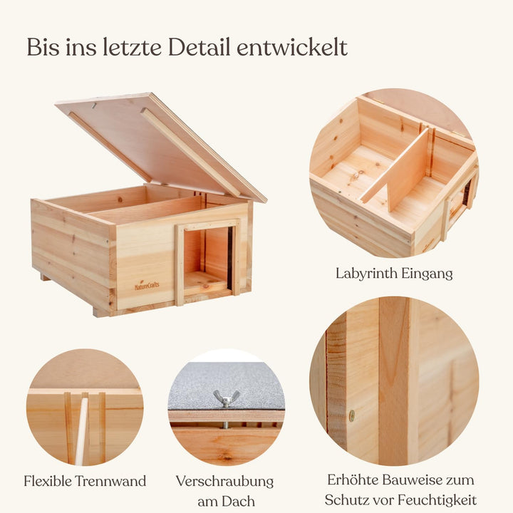 NatureCrafts Premium Igelhaus - Wasserdichtes Igelhaus mit Boden & 1,5cm dicken Wänden & doppelter B