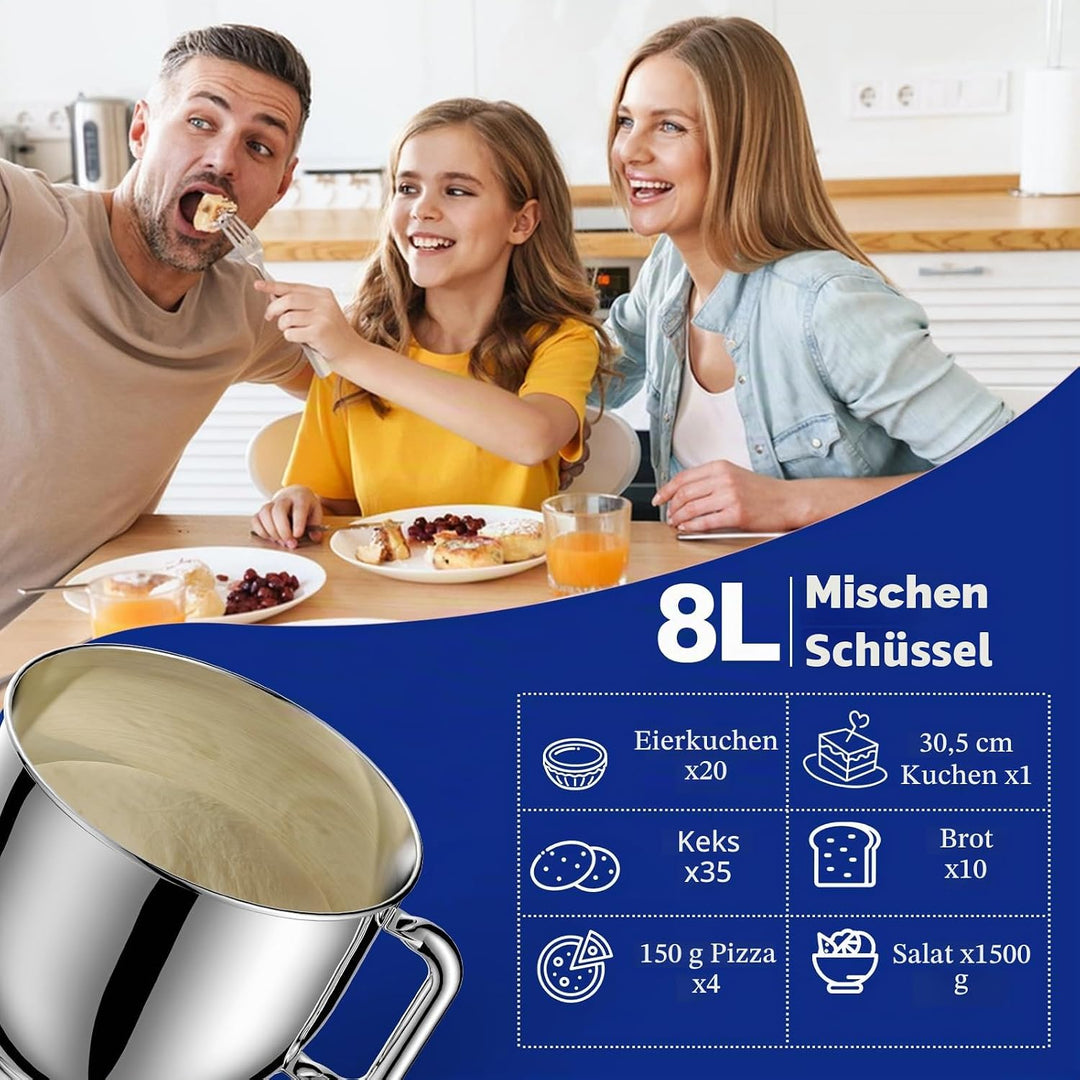 Zuccie küchenmaschine 1500W 8L Knetmaschine 6 Geschwindigkeit Fermentationsfunktion+LCD knetmaschine
