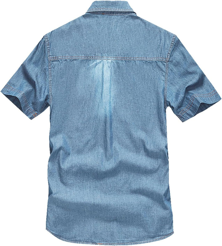 Jeanshemd Herren Kurzarm Sommerhemd Denim Hemd Kurzarm Druckknöpfen Jeans Hemden für Männer Hellblau