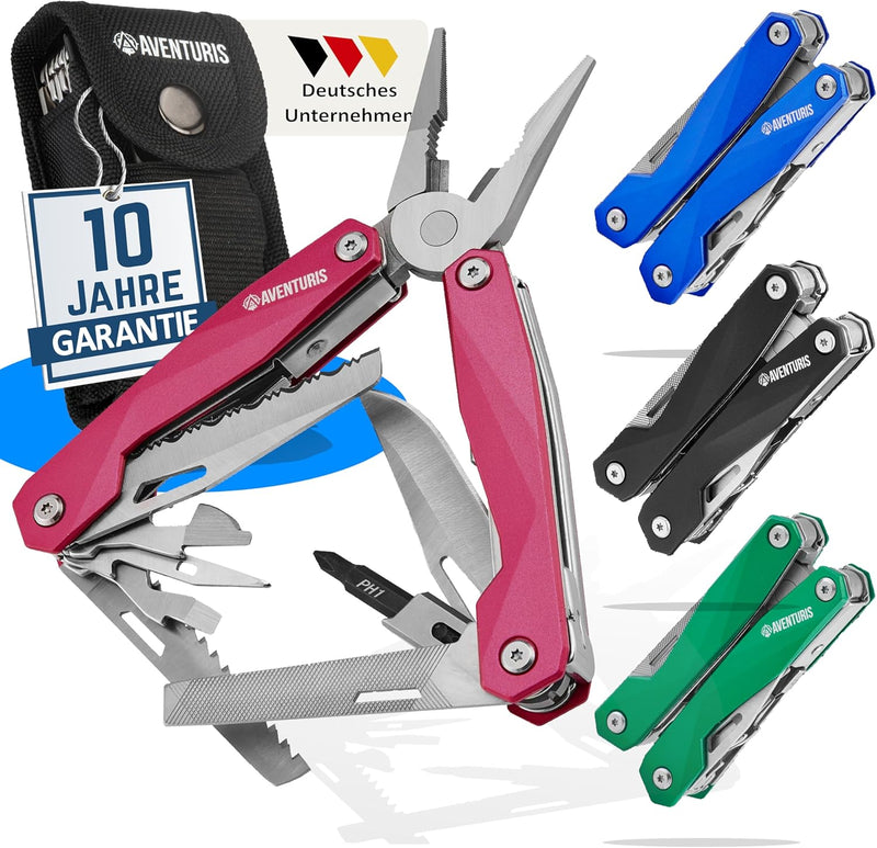 AVENTURIS® Pinkes-Multitool-Werkzeug aus Edelstahl mit 21 Funktionen, Geschenke für Frauen, Multifun