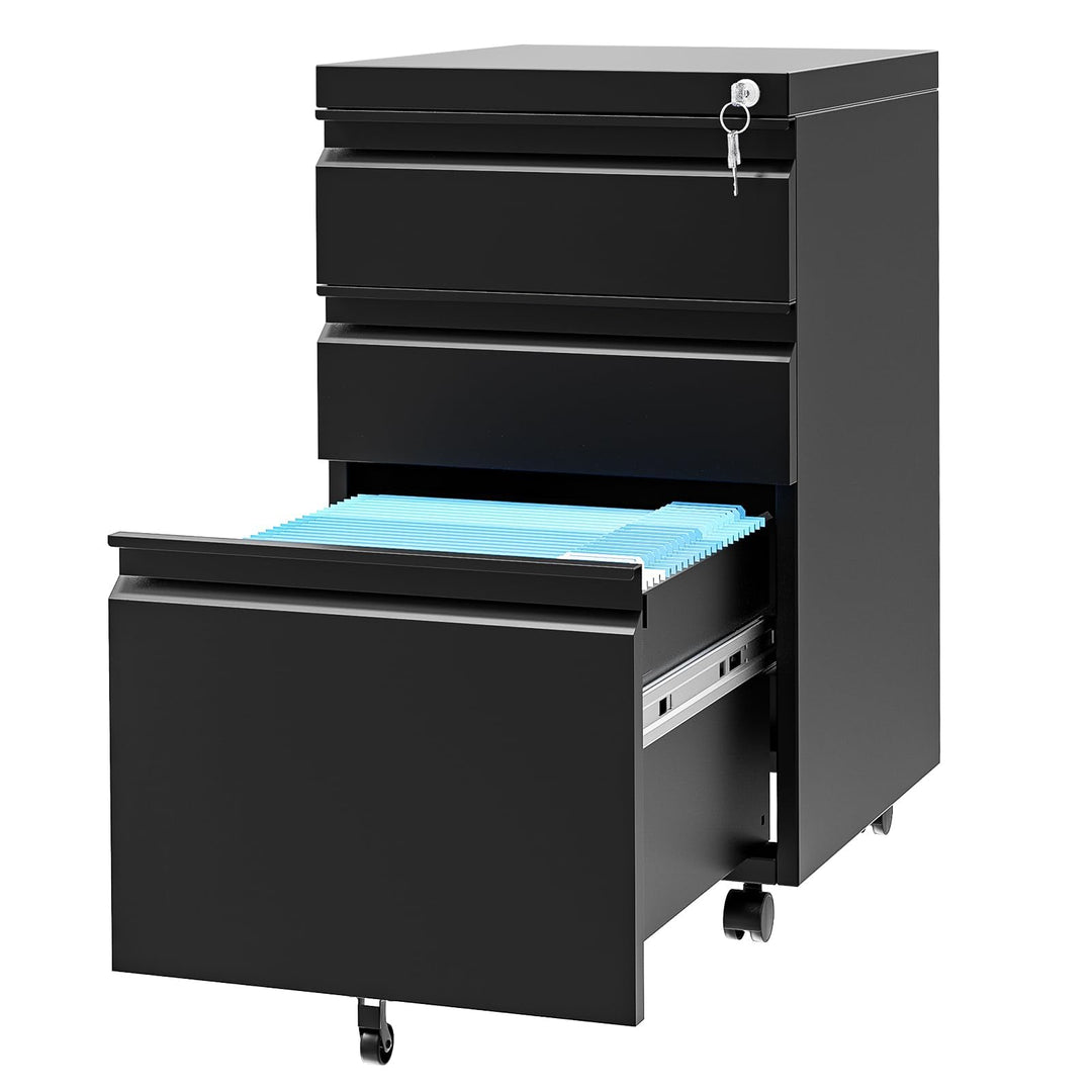 3-Schubladen Mobile Aktenschrank Mit Schloss, Untertisch Rollcontainer Für Home Büro, Metall Archivs