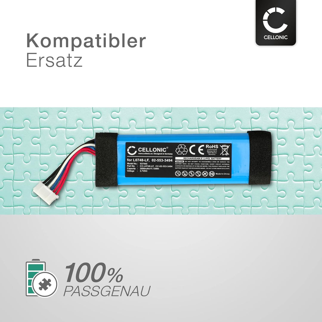 CELLONIC, Lautsprecherakku kompatibel mit JBL Flip Essential (3000mAh, 3.7V) 1x Ersatzakku L0748-LF,