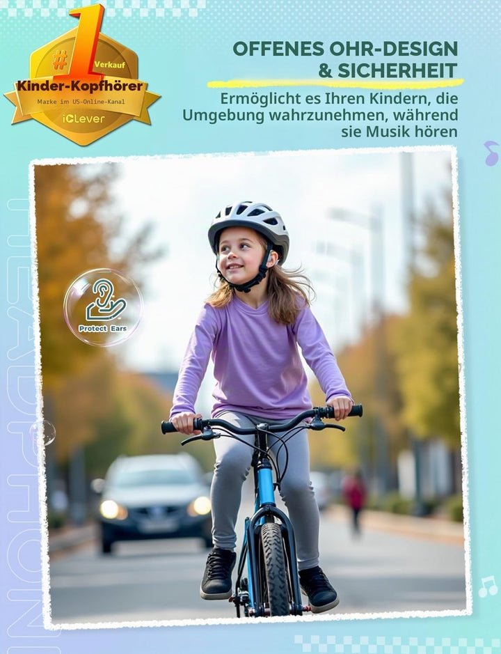 iClever Kinder-Kopfhörer, Knochenleitung, offenes Ohr, Sicherheit, IPX5 wasserdicht, 360° Biegung, l