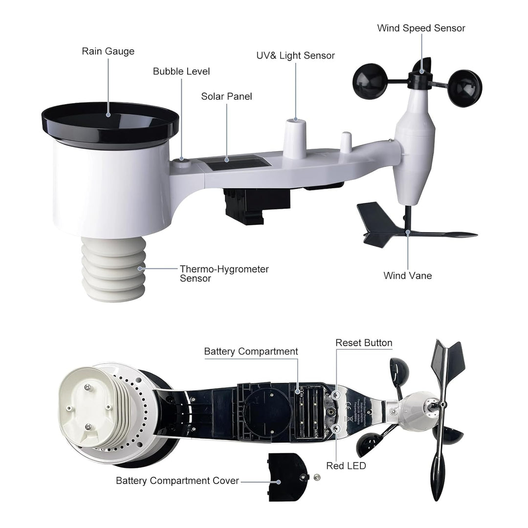 Ecowitt Wi-Fi Wetterstation Array, 7 in 1 Garten Drahtloser Solar-Wetter-Aussensensor WS69 + 3 in 1