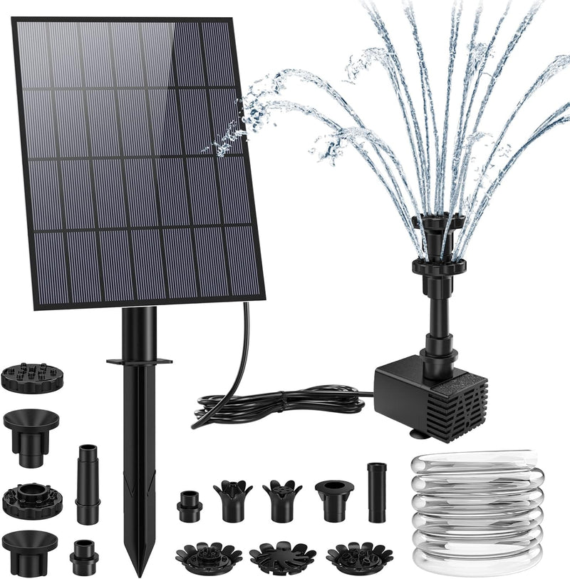 AISITIN DIY Solar Springbrunnen 3.5W, Upgrade Solar Teichpumpe mit 1.5m Wasserleitung und Feste Pfäh