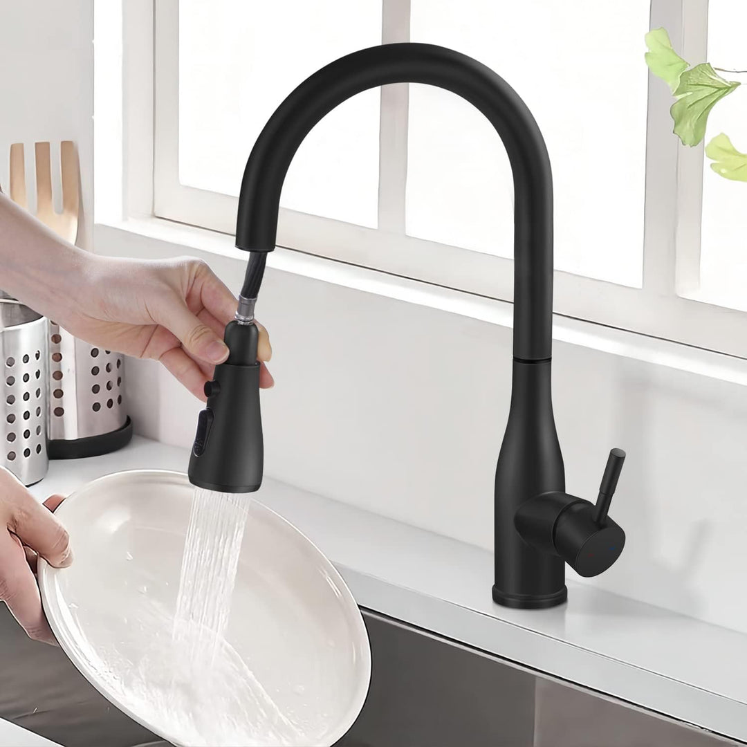 Wasserhahn Küche Schwarz, YUANNY Küchenarmatur mit Brause Ausziehbar, Armatur Küche 3 Modus Spültisc
