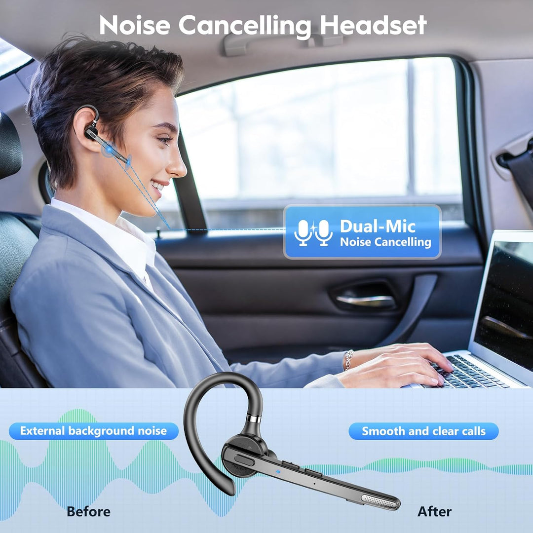 New Bee Bluetooth Headset, V5.1 Wireless Freisprech Headset mit 72h Spielzeit und CVC 8.0 Dual ENC G