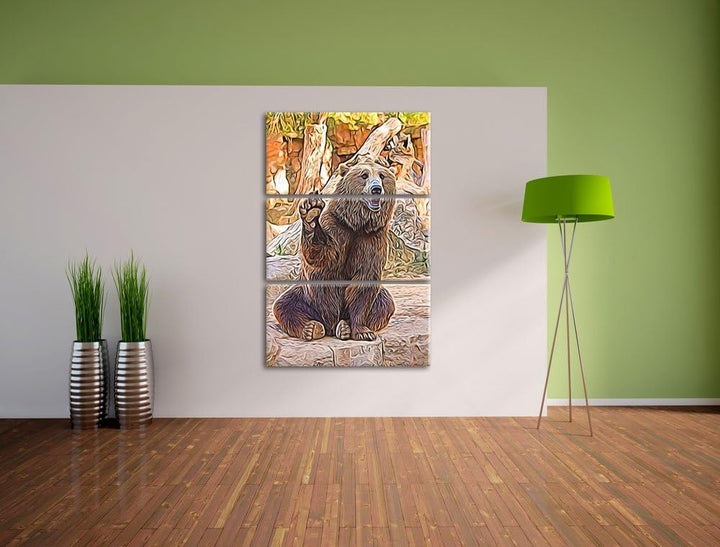 Bär sagt Hallo Spezial 3-Teiler Leinwandbild 120x80 Bild auf Leinwand, XXL riesige Bilder fertig ger
