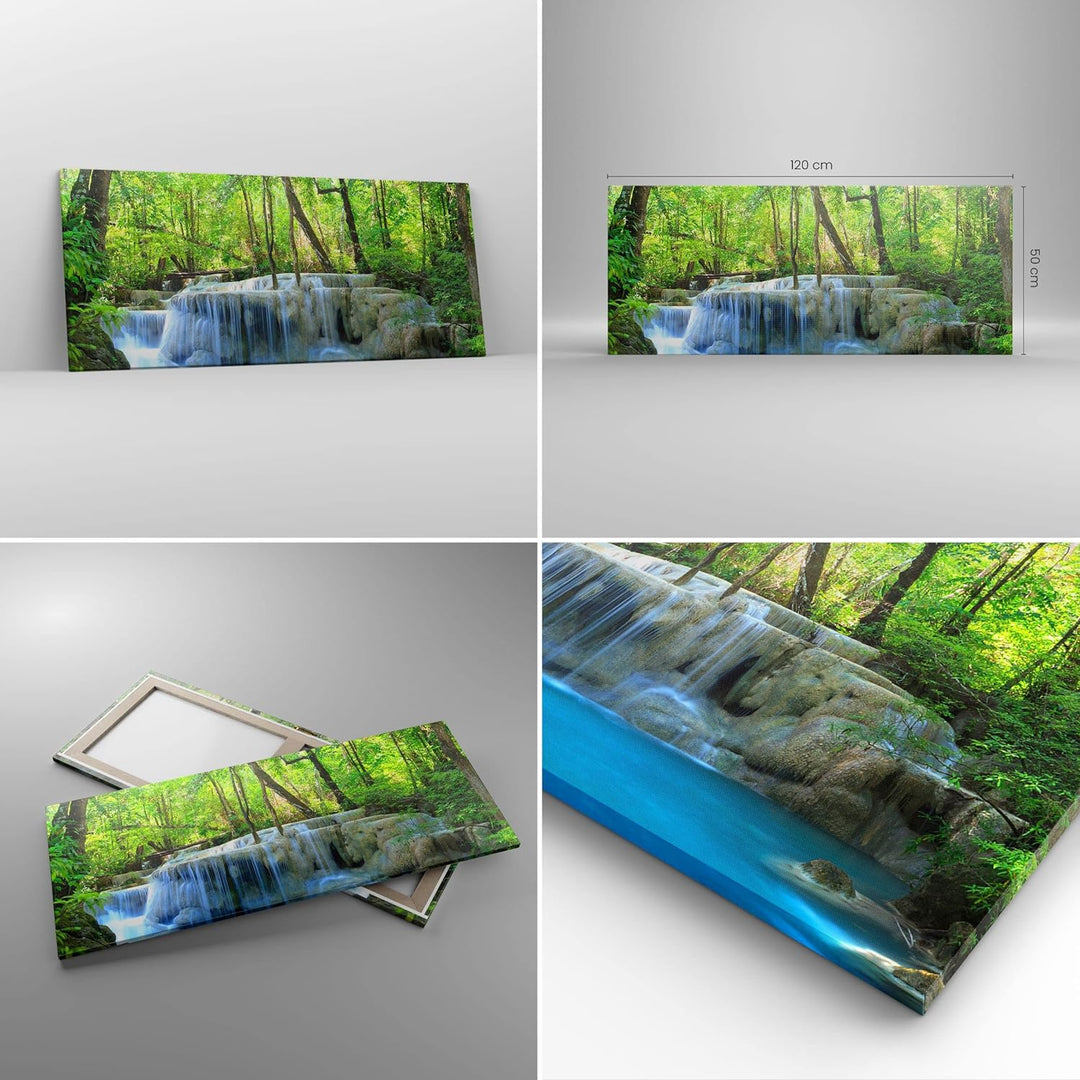 Wandbilder Dekoration Wohnzimmer Wasserfall Wald Umwelt Panorama Bilder auf Leinwand 120x50cm Leinwa