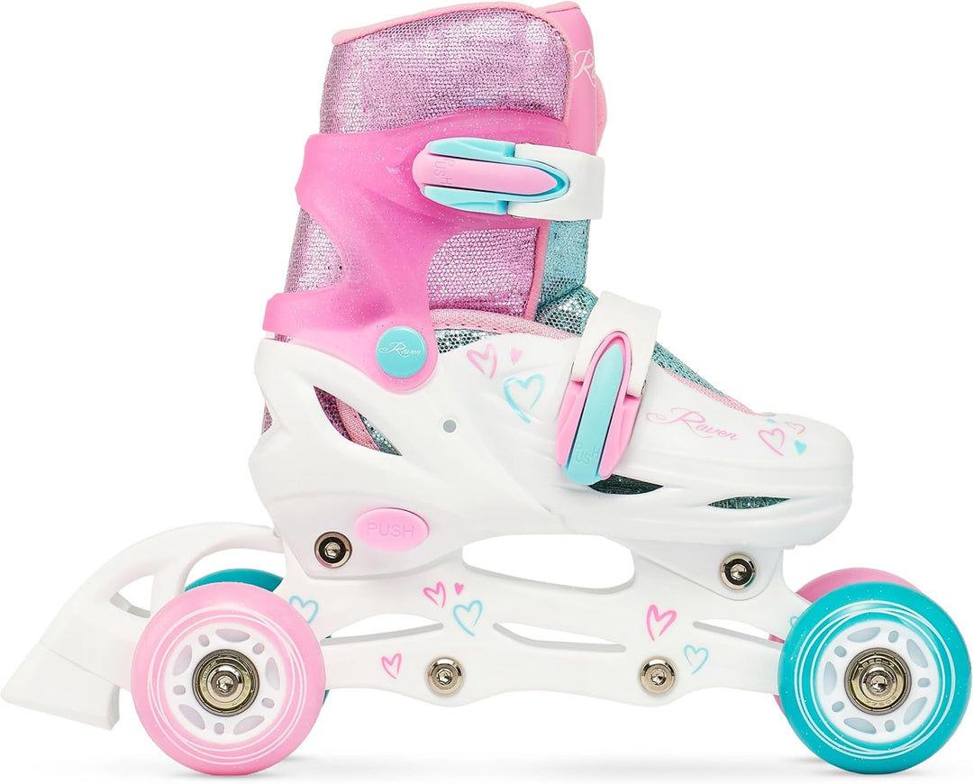RAVEN 3in1 Inline Skates Triskates Rollschuhe Inliner für Kinder Mädchen verstellbar 30-33 (18,5cm-2