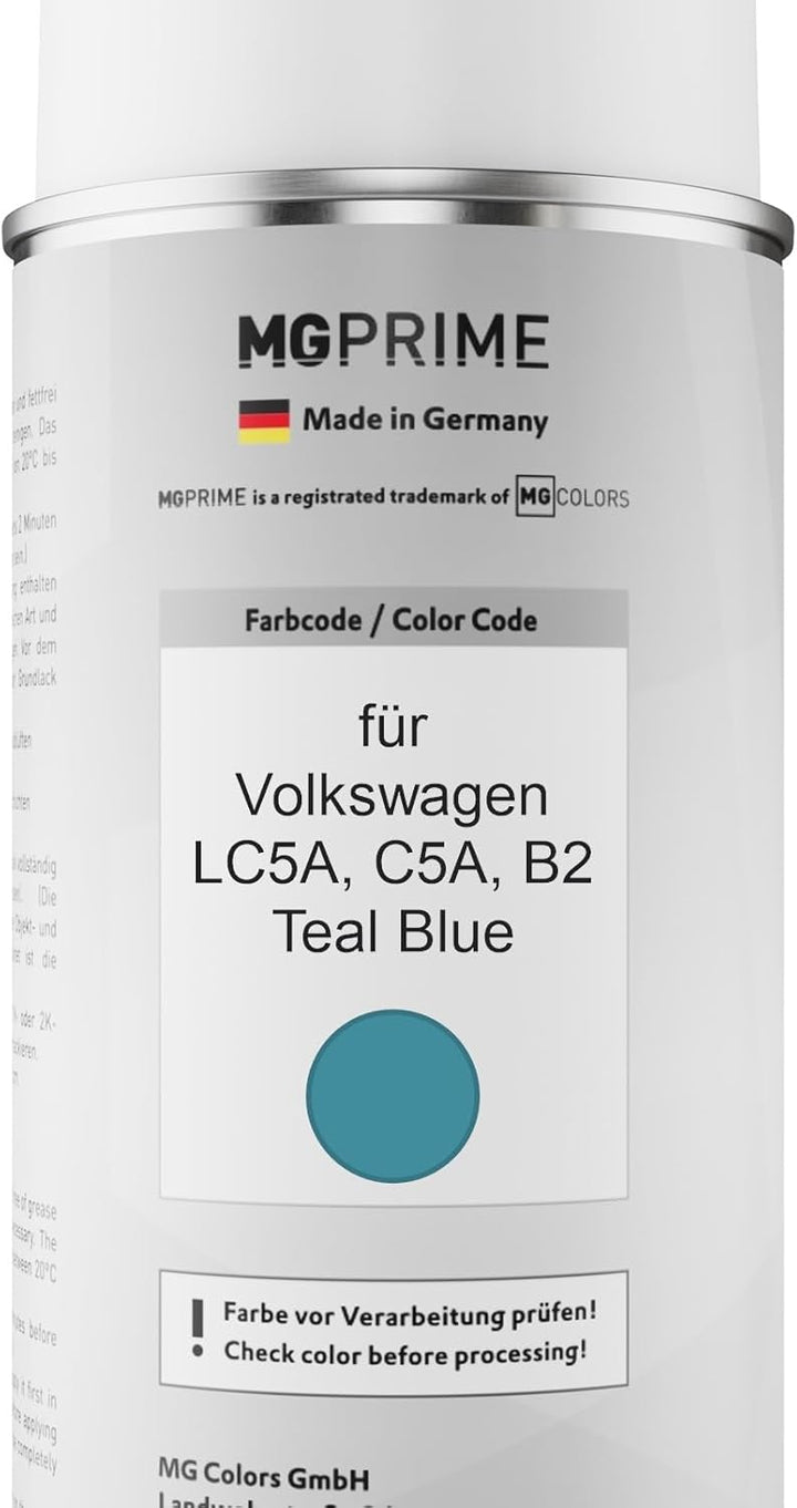 MG PRIME Autolack Sprühdosen Set für Volkswagen VW LC5A / C5A / B2 Teal Blue Basislack Klarlack Spra