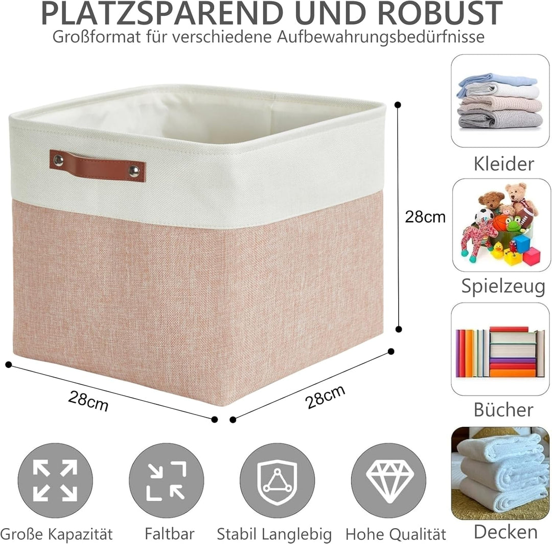 Mangata Collapsible Storage Cube Boxen, 28CM Cube Leinen gewebt Stoff Lagerung Körbe mit Ledergriffe