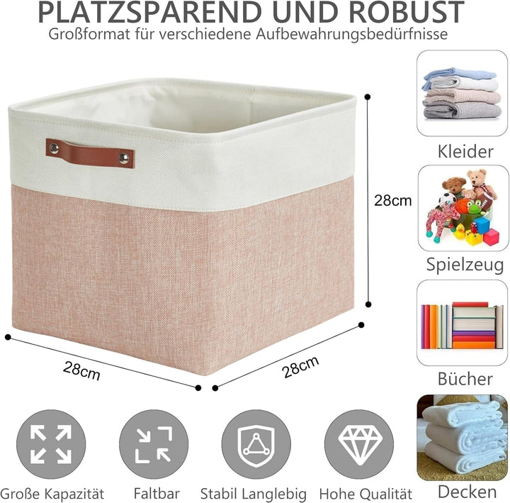 Mangata Collapsible Storage Cube Boxen, 28CM Cube Leinen gewebt Stoff Lagerung Körbe mit Ledergriffe