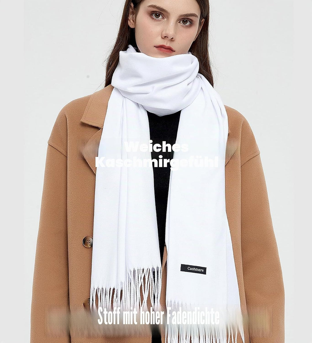 Pashmina Schals und Wraps Schals für Damen Hochzeit Party Winter Warme Lange Solid Color Weiss, Weis