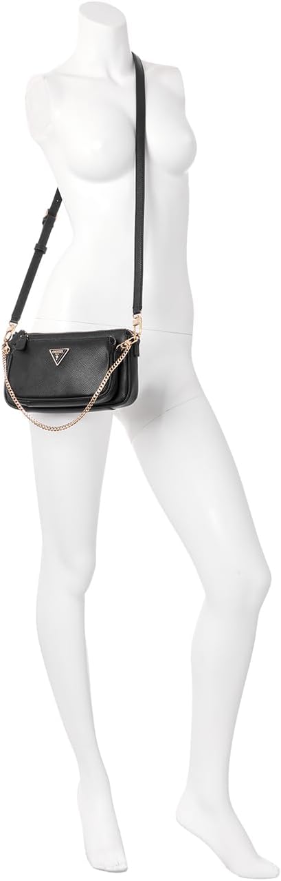 GUESS Damen Noelle Dbl Pouch Crossbody Bag Schwarz, Schwarz
