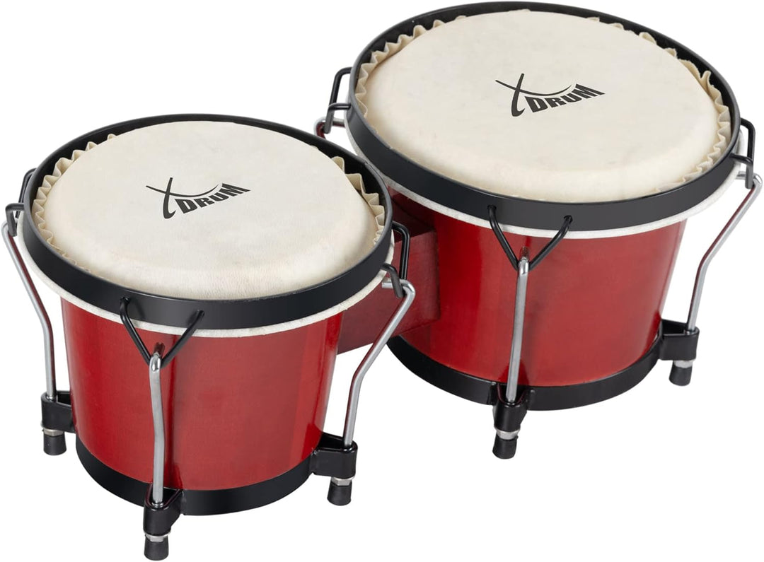 XDrum Bongos Club Set - 6" Macho und 7" Hembra - Naturfelle - professionelles Stimmsystem - Schwarz
