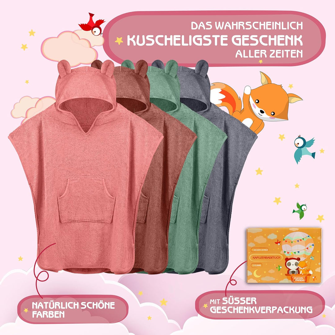 Fuchs&Panda® Badeponcho Kinder EXTRA warm, weich & kuschelig (100% Bambus) | Badeponcho Baby | Handt