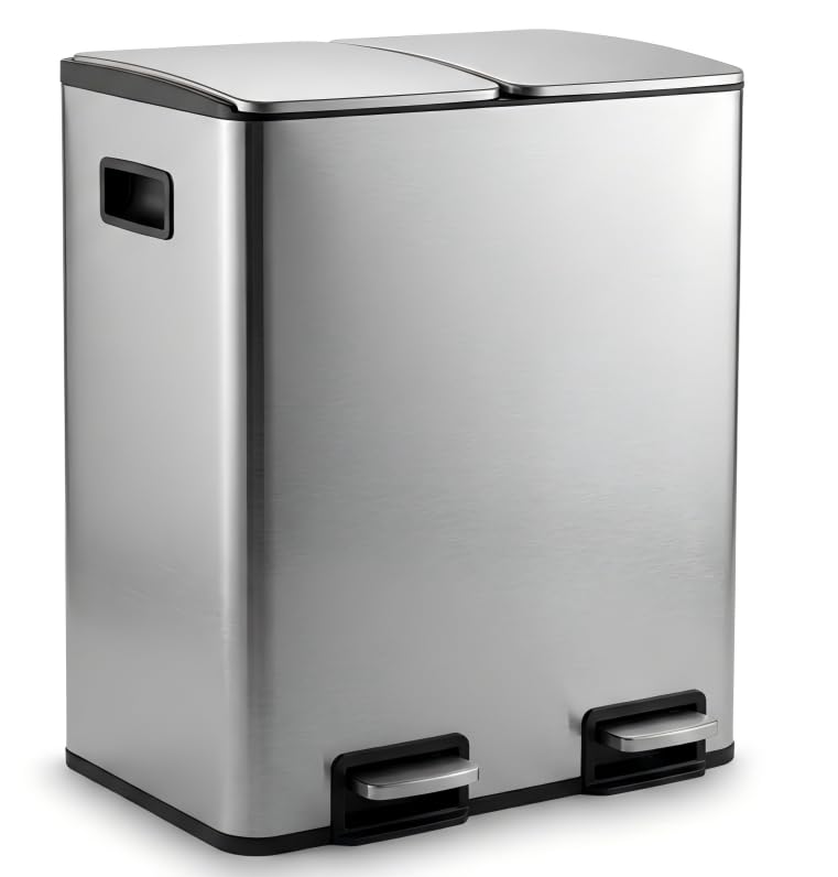Mülleimer Küche 2 x 19 L(38L), Edelstahl Treteimer mit Deckel, Mülltrennsystem 2 Fächer, Abfalleimer
