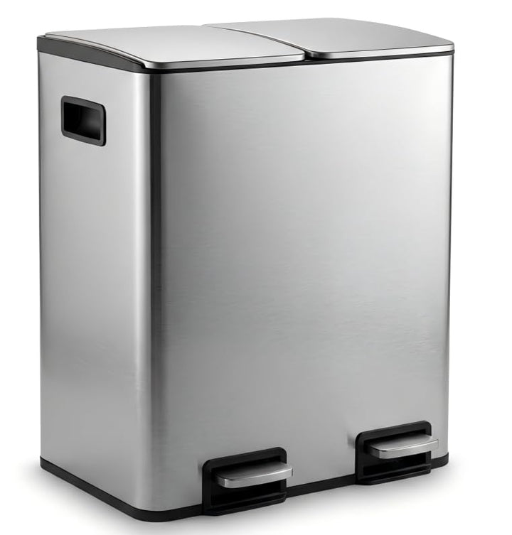 Mülleimer Küche 2 x 19 L(38L), Edelstahl Treteimer mit Deckel, Mülltrennsystem 2 Fächer, Abfalleimer