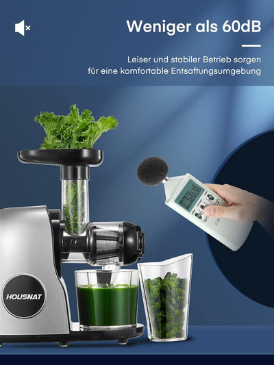 HOUSNAT Slow Juicer, Entsafter Gemüse und Obst, Profi Entsafter mit Ruhigem Motor │ Umkehrfunktion │
