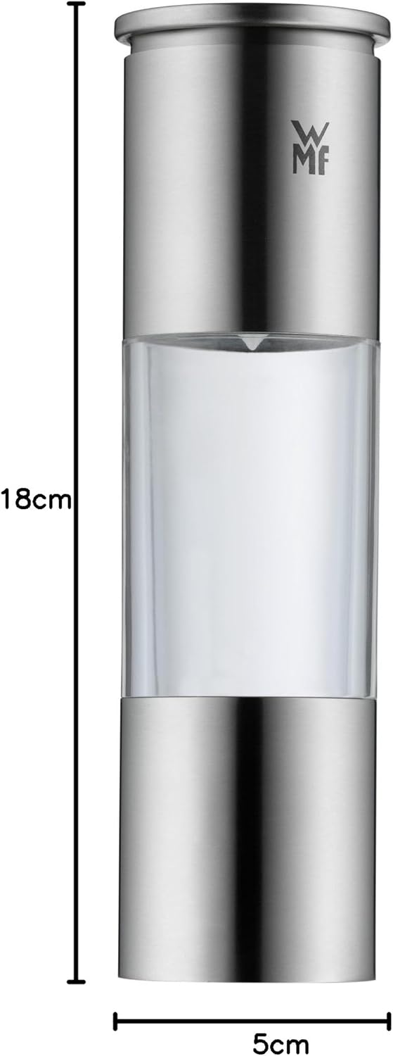 WMF Salz und Pfeffermühle 18 cm, unbefüllt, Cromargan Edelstahl, Glasbehälter, Keramikmahlwerk, Mühl