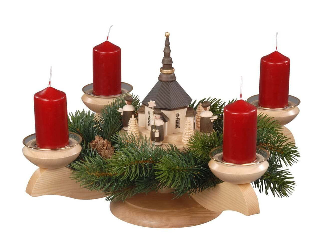 Albin Preissler - Seiffener Kunsthandwerk - Adventsleuchter, natur - Seiffener Kirche mit Kurrende