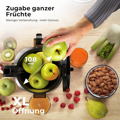 Balter Entsafter Slow Juicer, Grosse 108MM Öffnung, 250 Watt, Entsafter für Gemüse und Obst, Früchte