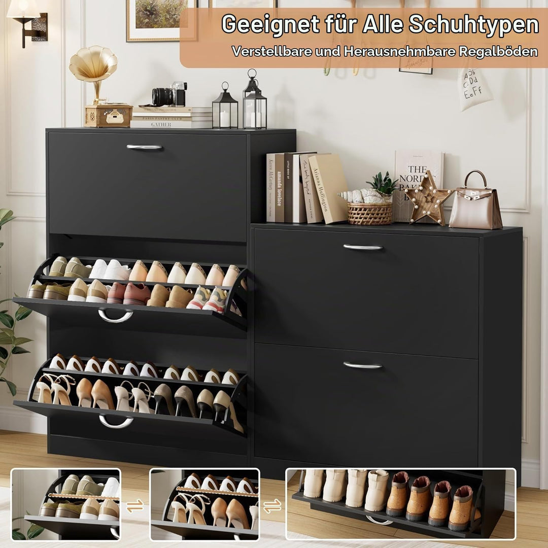 FirFurd Schuhschrank schwarz mit Schuhkipper für 12-24 Parre, Schuhregal platzsparend für Schuhaufbe