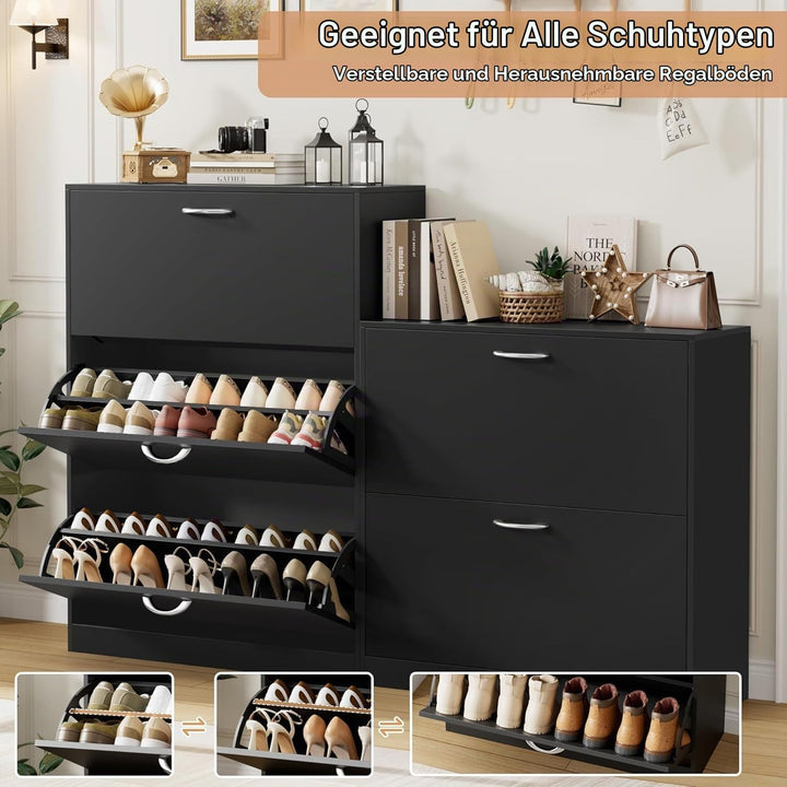 FirFurd Schuhschrank schwarz mit Schuhkipper für 12-24 Parre, Schuhregal platzsparend für Schuhaufbe