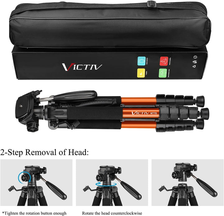 Victiv 182 cm Aluminium Kamera Stativ, Leichtes und Kompaktes Reisestativ für DSLR mit 3-Wege-Schwen