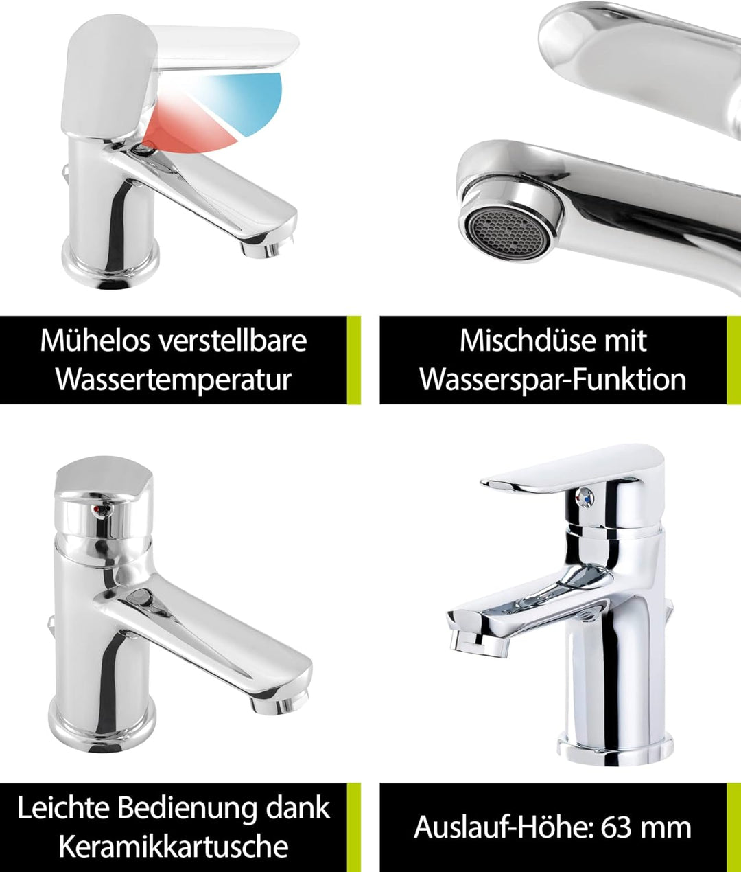 'aquaSu® Waschtischarmatur Fera, mit Wasserspar-Mischdüse, Excentergarnitur, Keramikkartusche, Stand