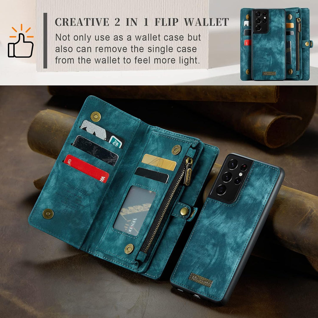 für Galaxy S21 Ultra Hülle, Stossfest Kartenfach Magnetisch Abnehmbare Tasche Handyhülle für Samsung