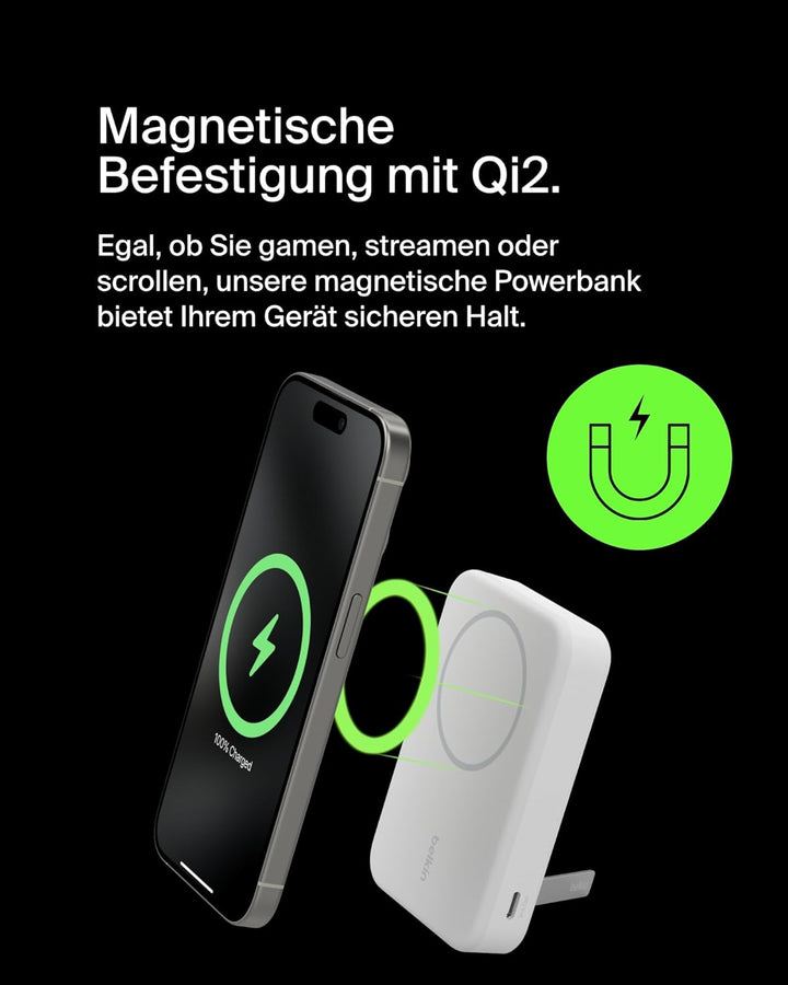 Belkin BoostCharge Pro Kabellose Powerbank 10000mAh mit Qi2, MagSafe-Kompatibles Tragbares Ladegerät