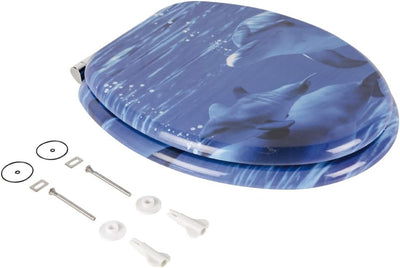 'aquaSu® WC-Sitz mit Absenkautomatik, Delphin Dekor Gruss Vom Meer, Toilettensitz mit Holzkern, Schn
