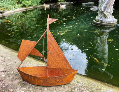 STEINFIGURENWELT GIEBEN Edelrost Schiff zum Bepflanzen 30x27cm Rost Blumentopf Segelschiff Boot Edel
