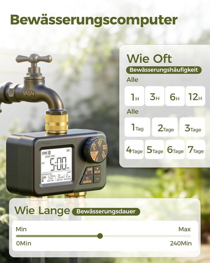 Diivoo Bewässerungscomputer 2 Ausgänge, Programmierbare Wasserschlauch Timer 2 Outlet für Garten, Ou