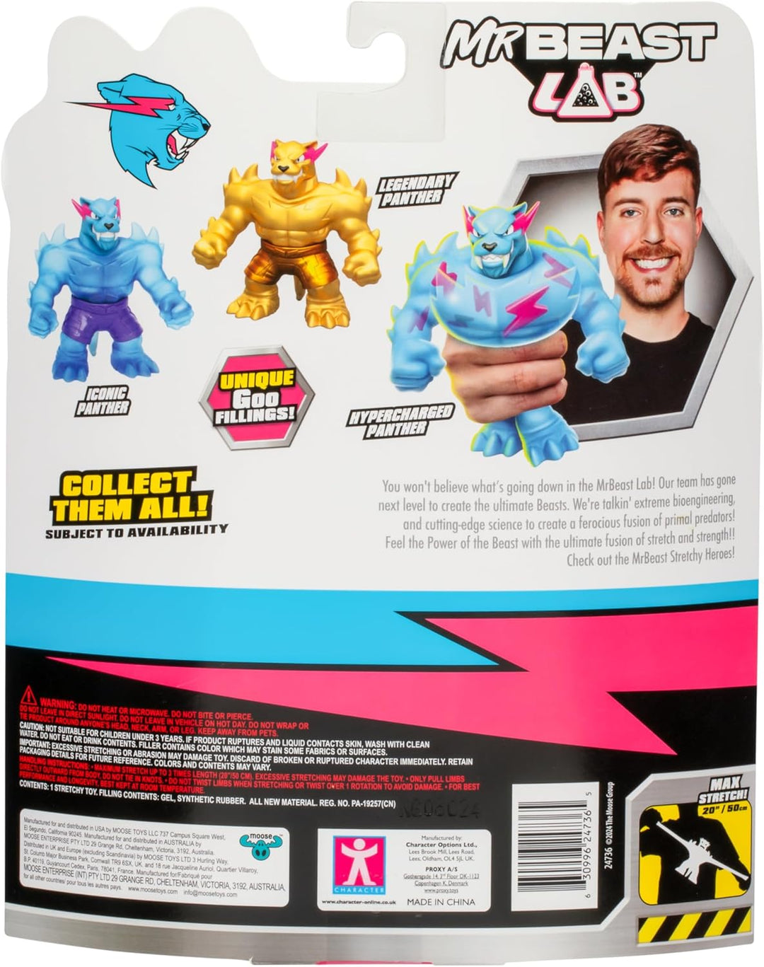 MrBeast Lab – dehnbarer Hypercharged Panther der Heroes of Goo Jit Zu; Drücke + dehne den Panther vo