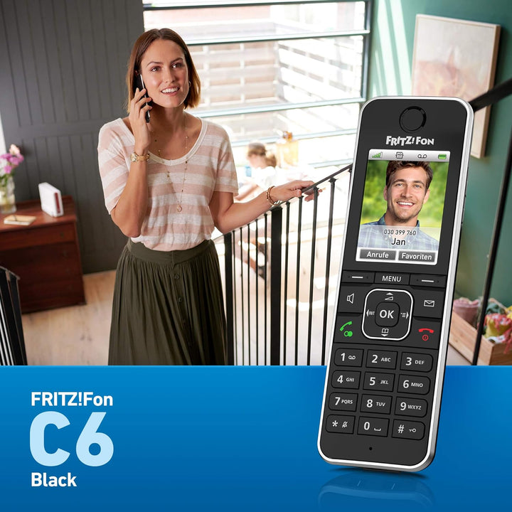 AVM FRITZ!Fon C6 Black DECT-Komforttelefon (hochwertiges Farbdisplay, HD-Telefonie, Internet-/Komfor
