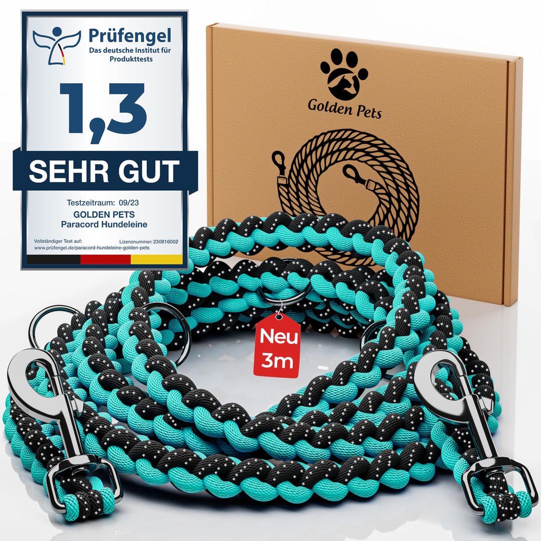 Testnote: Sehr gut - Hundeleine reflektierend I 3m, verstellbar, wetterfest & reissfest bis 250 kg I