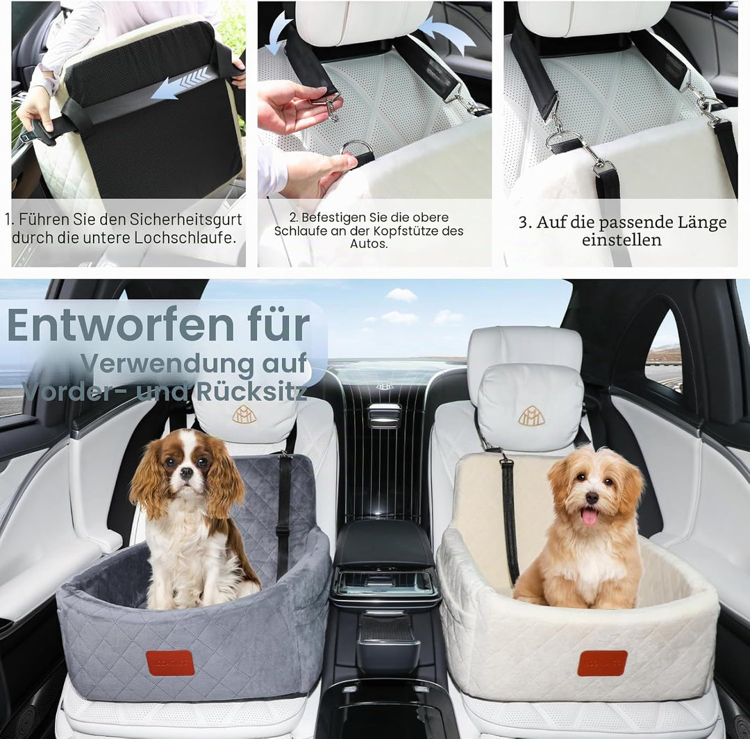 Hundefahrersitz für kleine/mittlere Hunde, tragbare Reisehundebett mit Memory-Schaum, abnehmbar und
