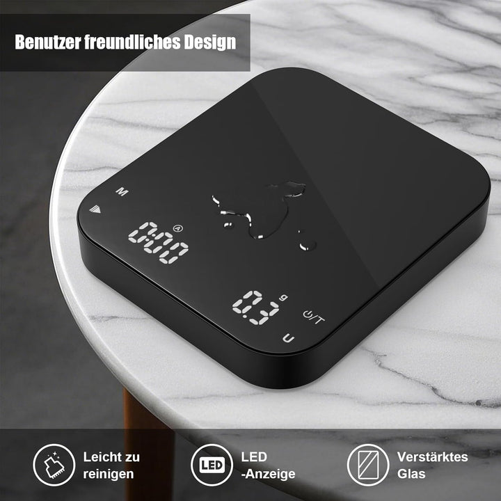 Diyife Kaffeewaage mit Timer, 3kg/0,1g Wiederaufladbare Espresso Waage mit HD LCD Display, Tara Funk