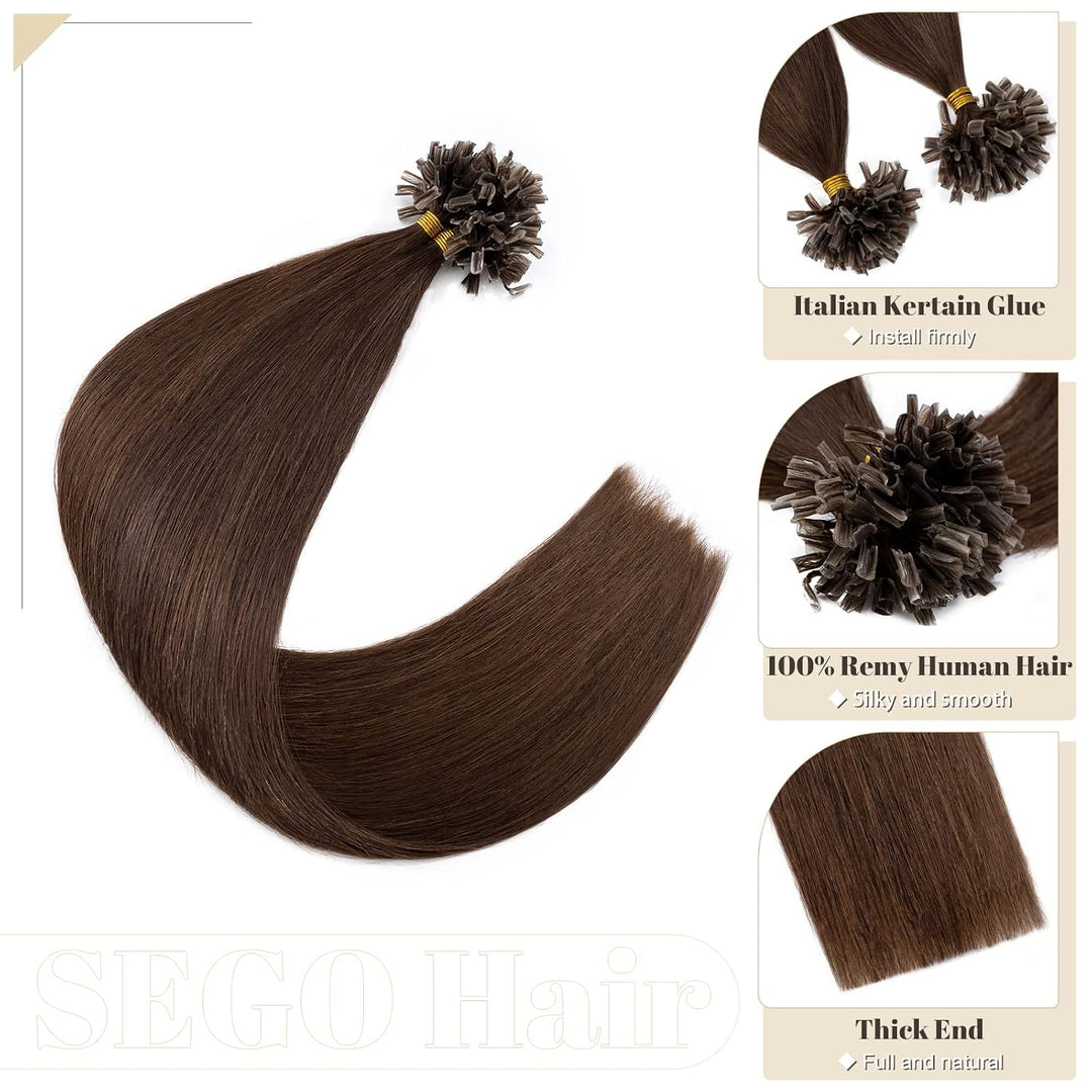 SEGO Bondings Extensions Echthaar 0.5g/Strähnen Haarverlängerung Keratin U-Tip 7A 100% Human Hair 10