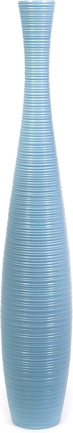 Leewadee Grosse Bodenvase für Dekozweige hohe Standvase Design Holzvase, Holz, 90 cm, Hellblau 90 cm