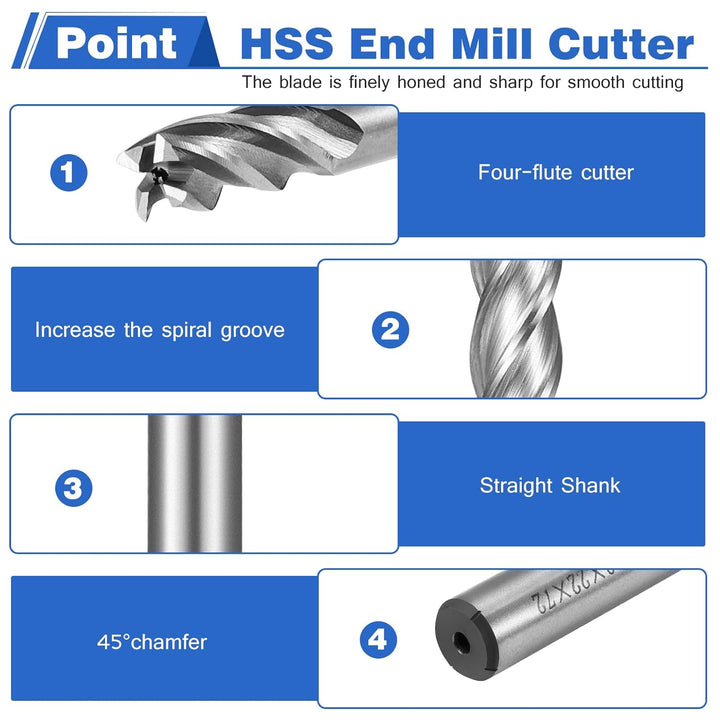 HSEAMALL10Stück Schaftfräser Set HSS Vierlippen Schaftfräser Metall CNC Fräser 4 Flöten Spiralfräser