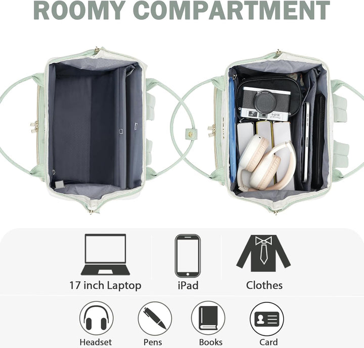 EMPSIGN Laptop Rucksack Damen 17.3 Zoll, Wasserfest Mädchen, Elegante Arbeitstasche Lehrertasche, Re