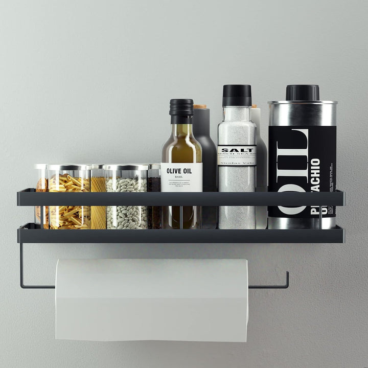 CZKDTT Gewürzregal,Küchenregal wand ohne Bohren,Gewürzregal Hängend Mit Küchenrollenhalter und 4 Hak