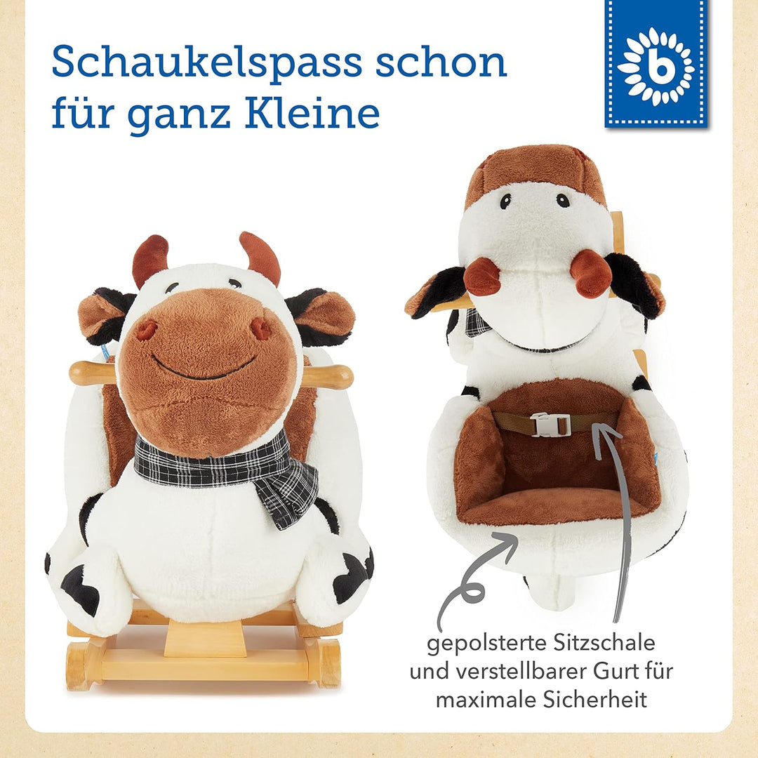 Bieco Plüsch Schaukeltier Kuh 'Bauernhof'| Kinder Schaukelstuhl | Sicherheitsgurt | Baby Schaukel |