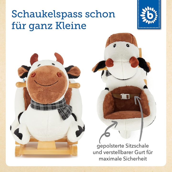 Bieco Plüsch Schaukeltier Kuh 'Bauernhof'| Kinder Schaukelstuhl | Sicherheitsgurt | Baby Schaukel |