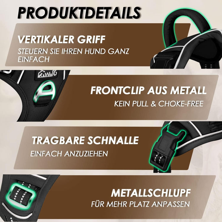 Eyein Hundegeschirr für Grosse Hunde, verstellbares atmungsaktives reflektierend, gepolstert und atm